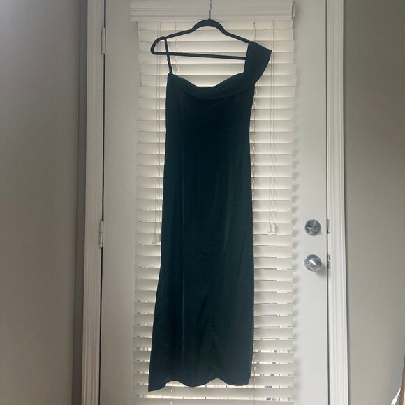 Lulus Green Asymmetrical Sleeve Floor-Length Dress - M - Picture 3 of 5